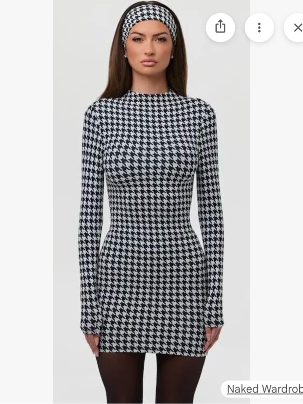 Houndstooth Long-Sleeve Bodycon Dress - Black & White